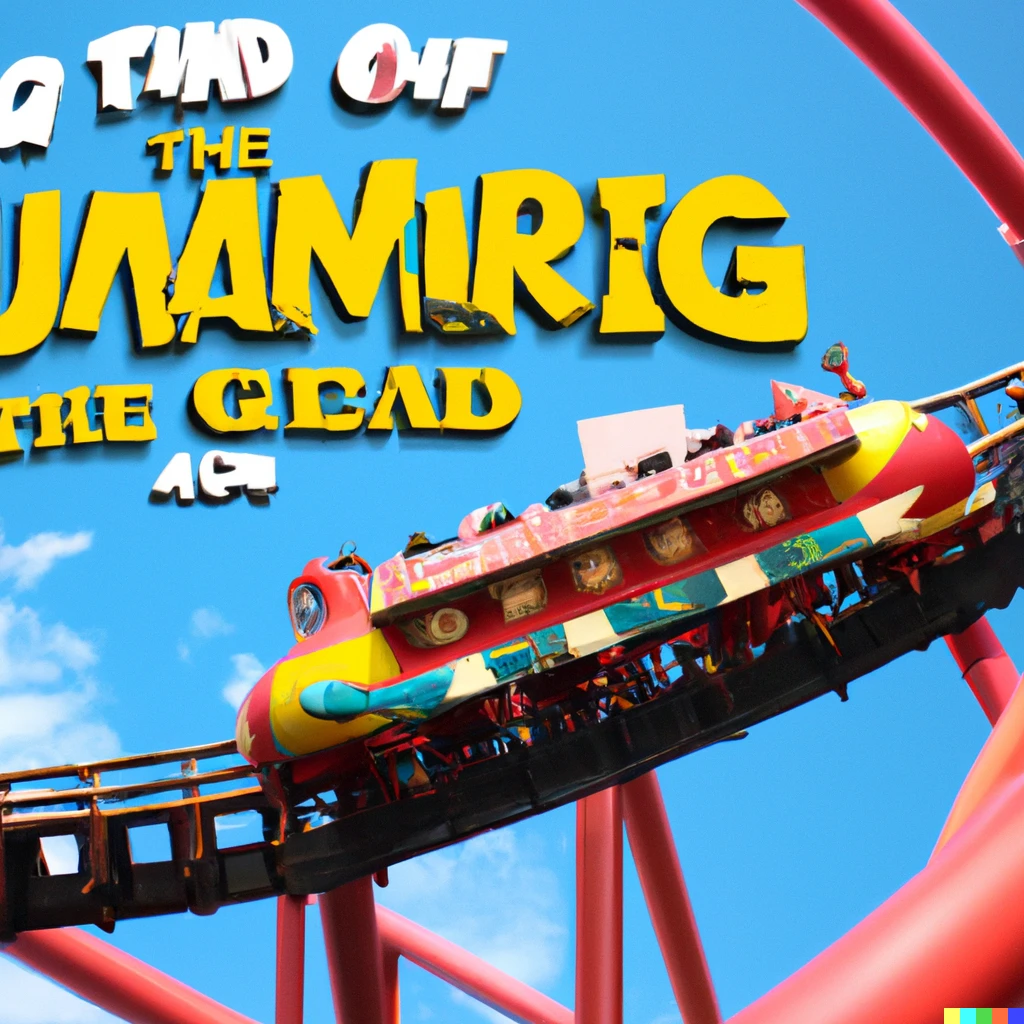 Prompt: A photograph of a rollercoaster, with a "The Amazing World of Gumball" cartoon theme.