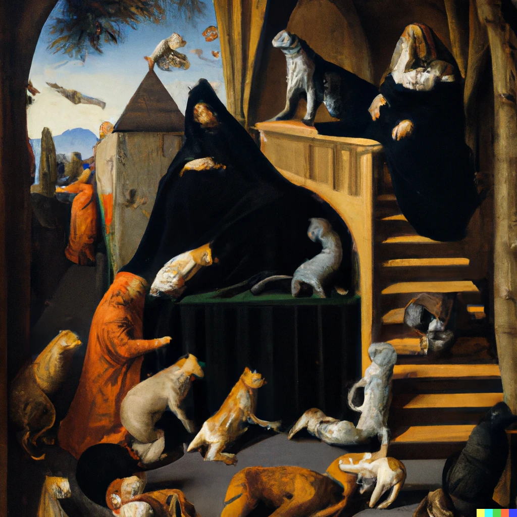 Prompt: The Great Cat Descent by Jan van Eyck