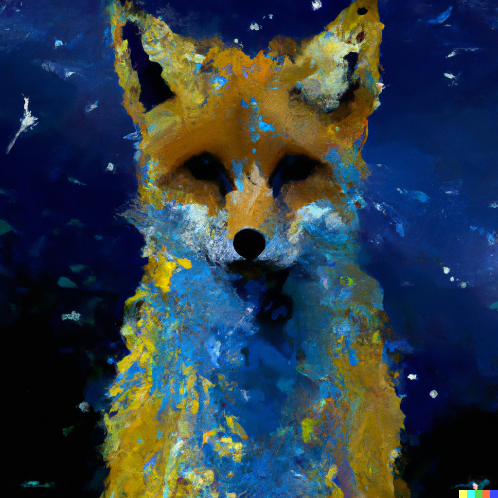 Coby × DALL·E 2 | a painting of a fox in the style of Starry Night