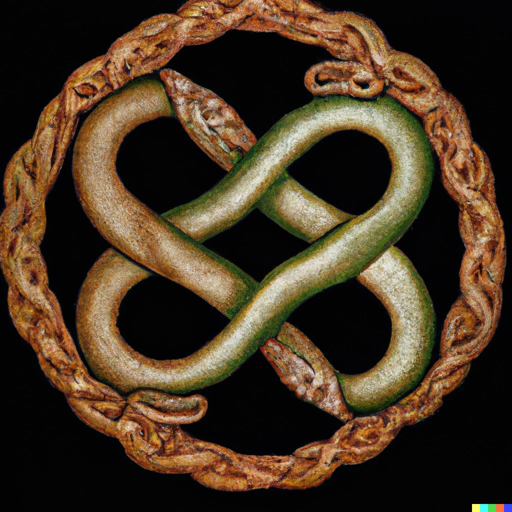 Prompt: Snakes in a Celtic knot, hyper realistic 
