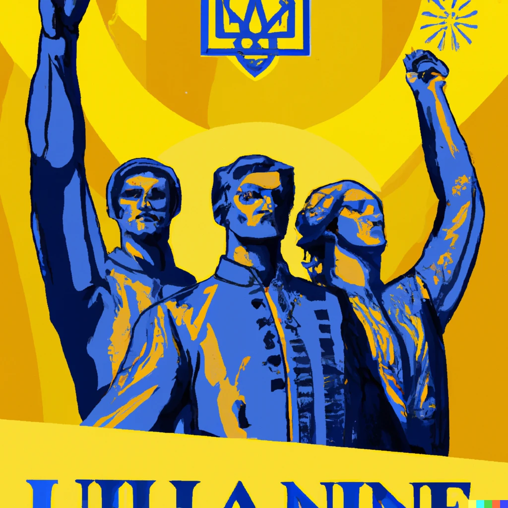 Prompt: Ukraine Victorious, Socialist Realism, graphic art, four color poster