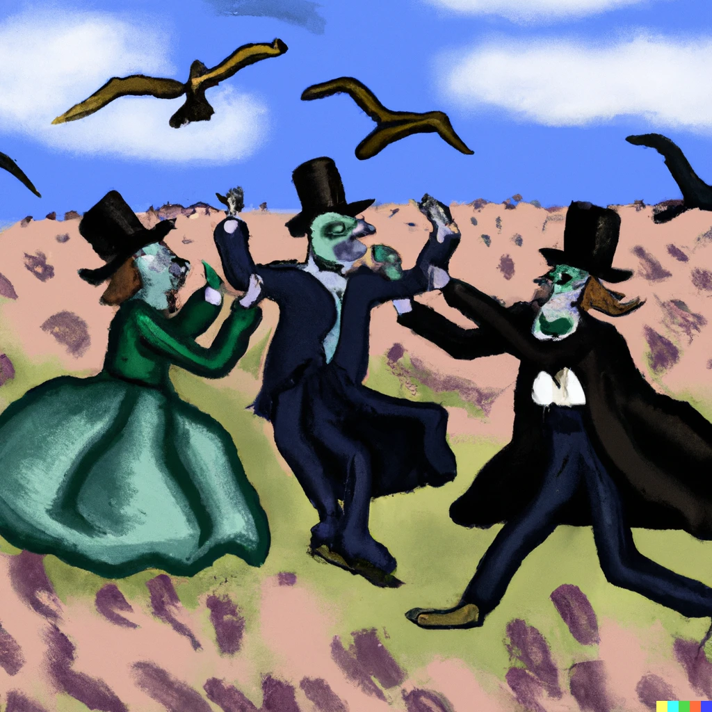 Prompt: Plague doctors swing dancing on an elysian field