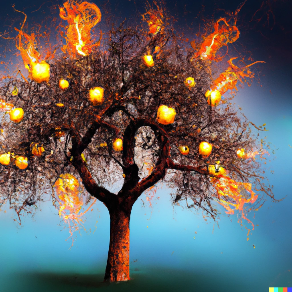 Prompt: An apple tree made of fusion plasma 