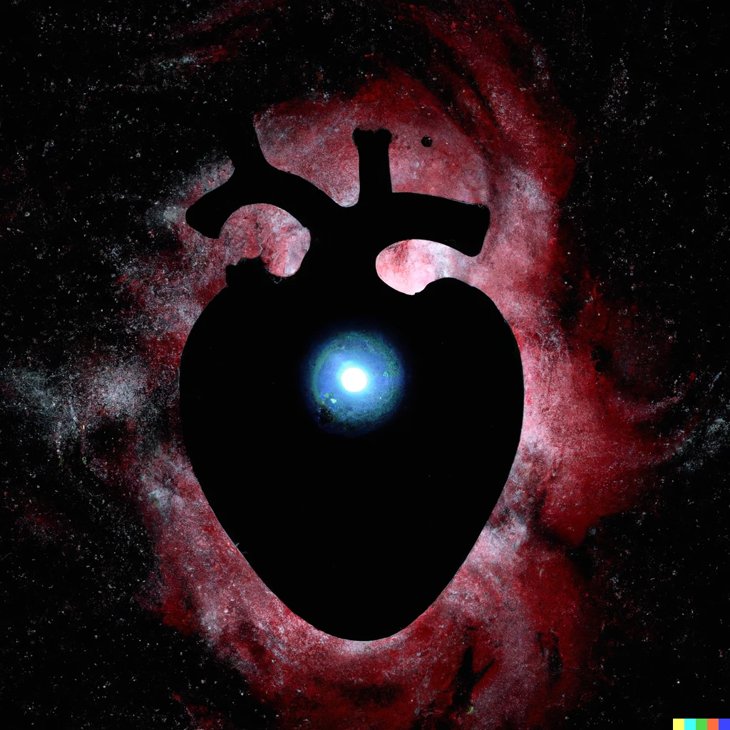 Prompt: The event horizon around the black hole of a human heart 