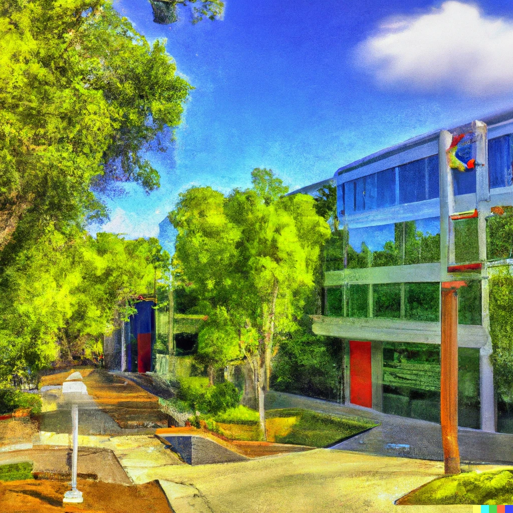 Prompt: a thomas kinkade style painting of the google campus