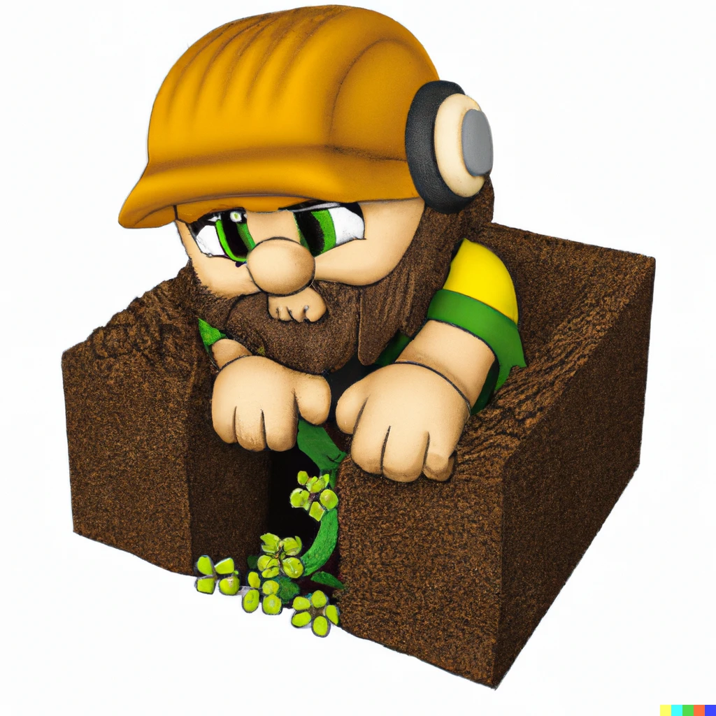 Prompt: Honeydew the Dwarf digging a hole in Minecraft