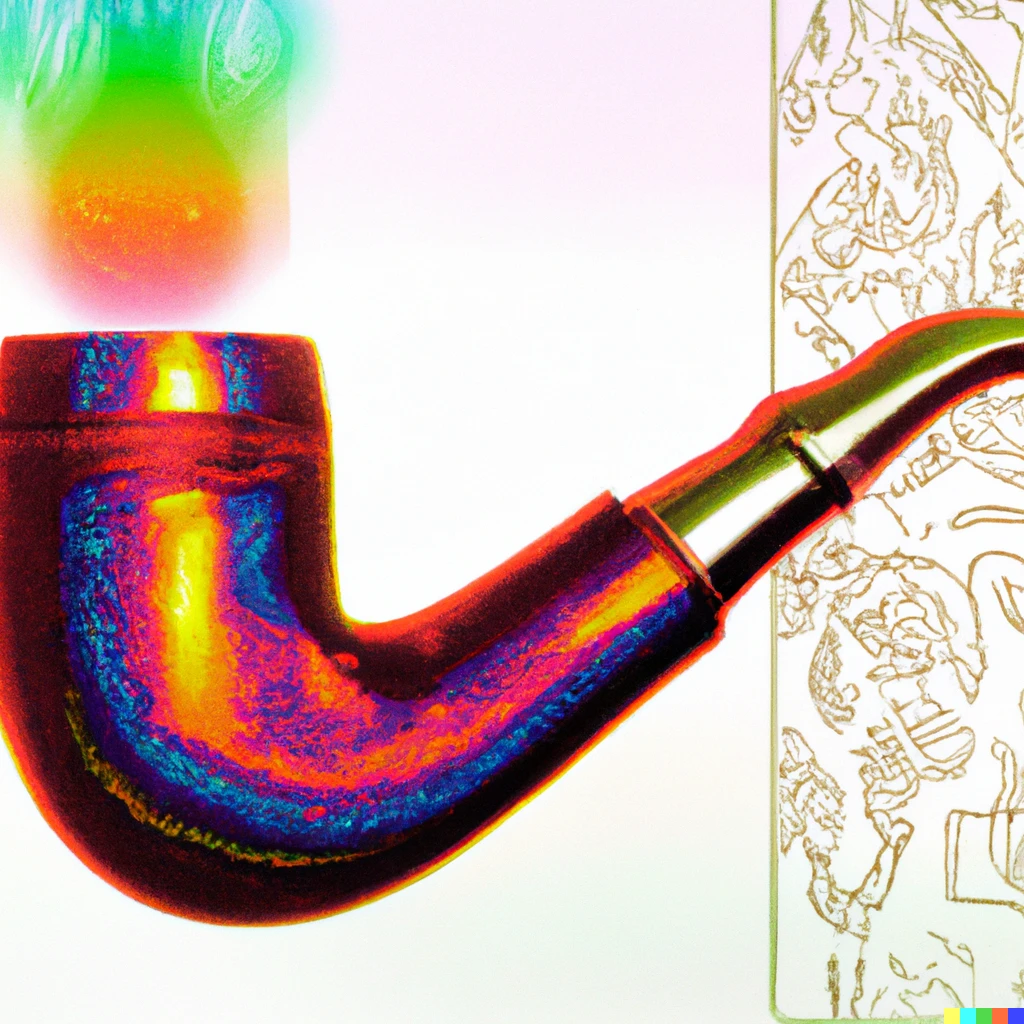 Prompt: Holographic screen print of a Tabasco pipe