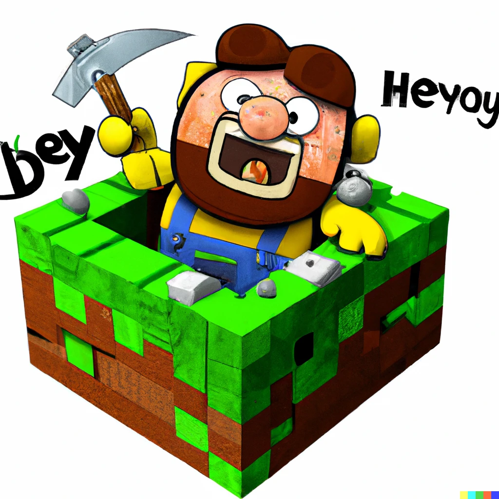 Prompt: Honeydew the Dwarf diggy diggy a hole in Minecraft