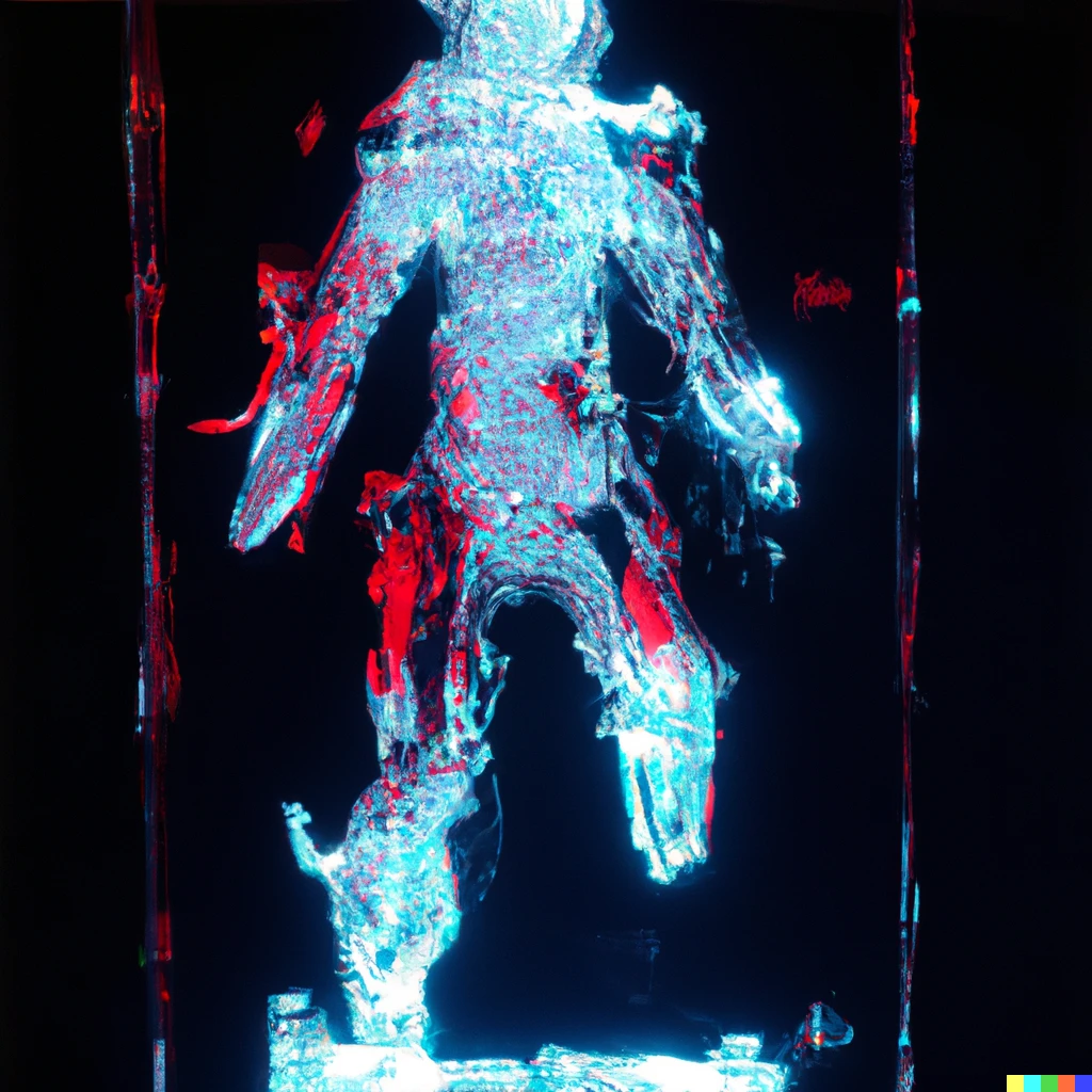 Prompt: The player character from the game SUPERHOT made of dichroic glass