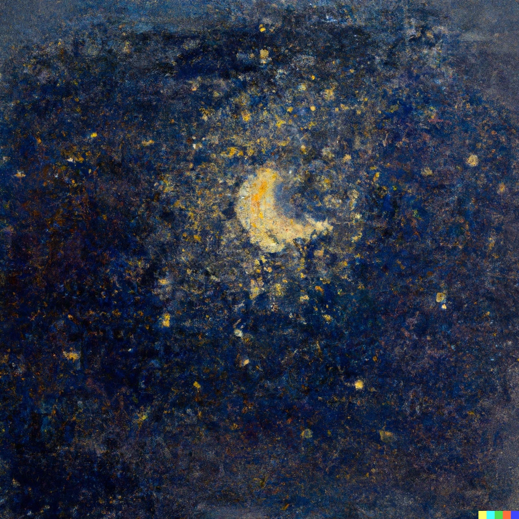 Prompt: Impressionist oil painting of the Moon surrounded by stars