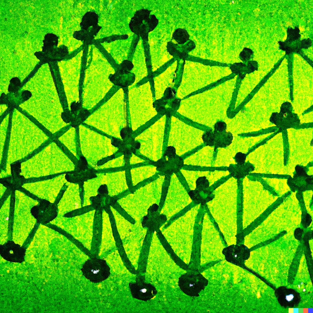 Prompt: an abstract painting of a green social network