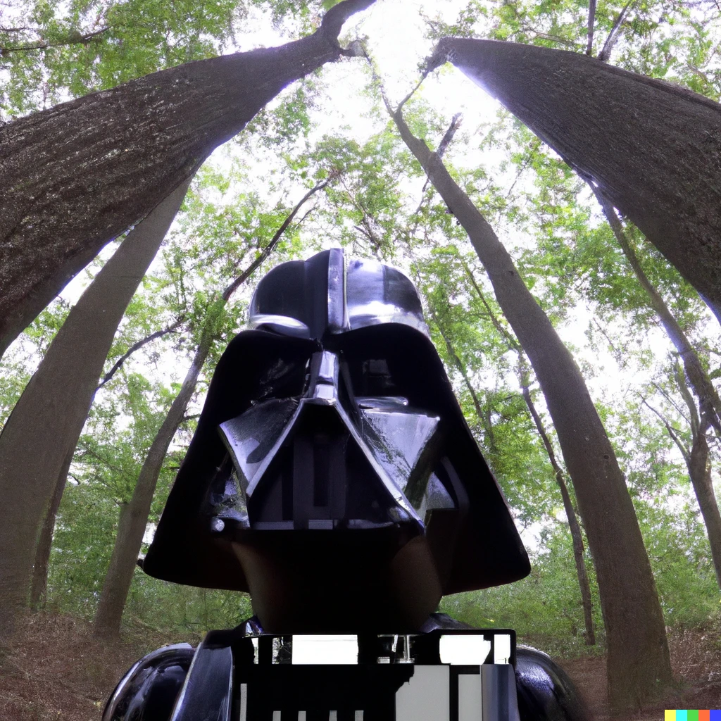 Prompt: trail cam footage of Darth Vader