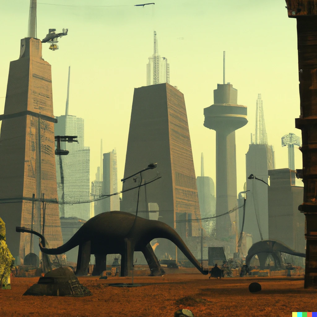 Prompt: prehistoric futuristic city