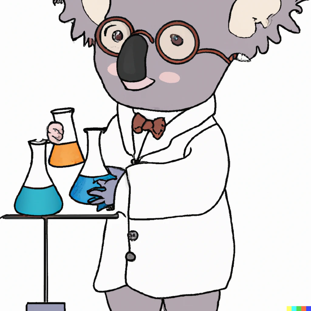 Prompt: koala in a lab coat doing an experiment
