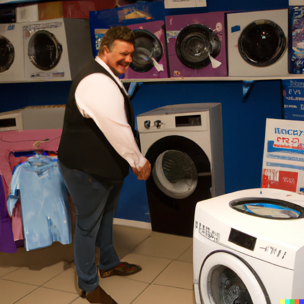 Prompt: Hale & Pace shopping for a new washing machine on 5th September  