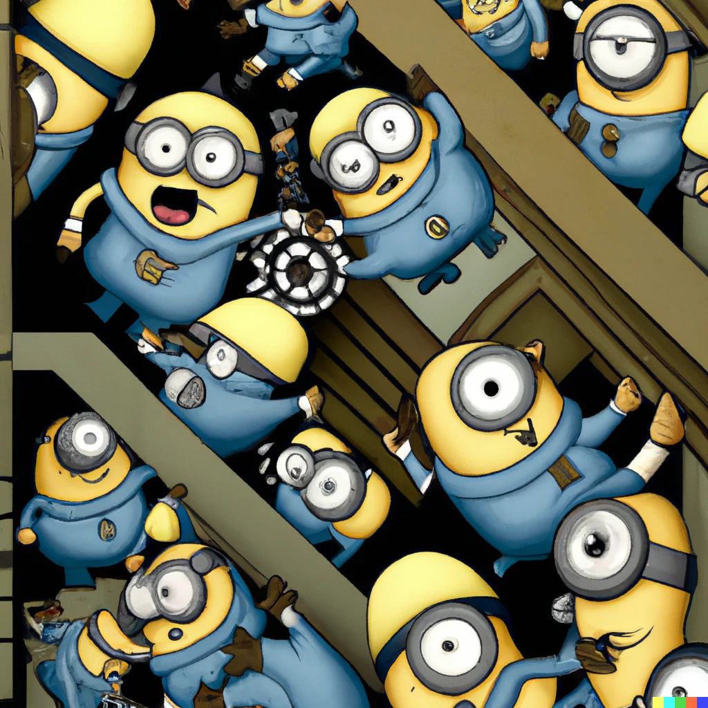 Prompt: Minions in a M. C. Escher style painting