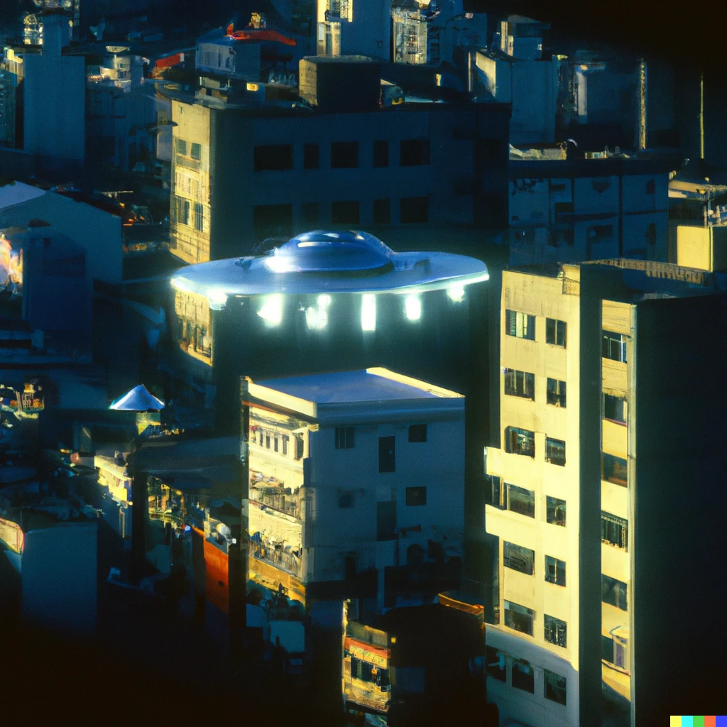 Prompt: UFO Floating on Korean Cities in the 80s