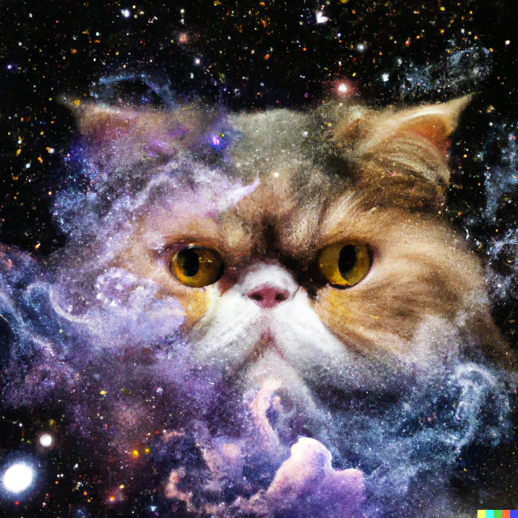 Prompt: a persian cat creating the cosmic nebula