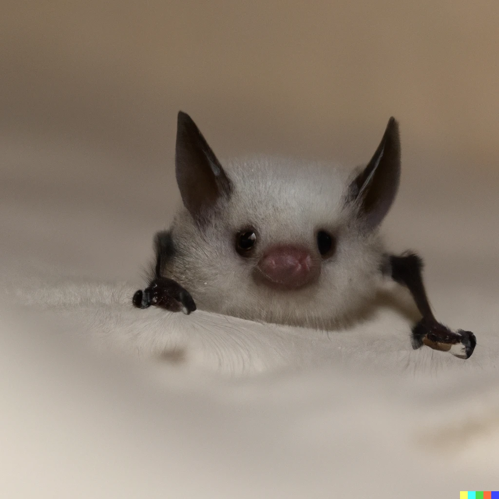 Prompt: a cute white baby bat