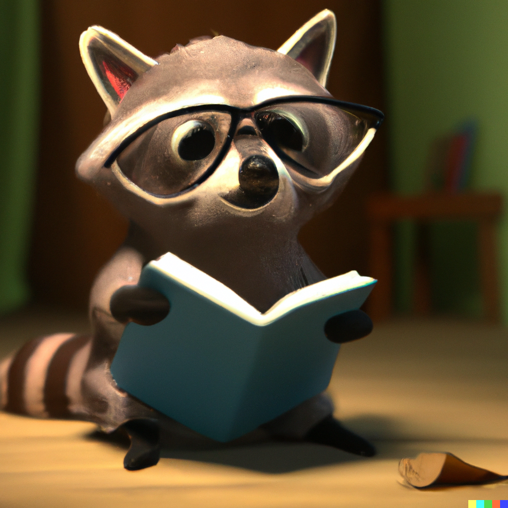 Alina × DALL·E | Pixar Style, Tiny cute and adorable raccoon reading a ...