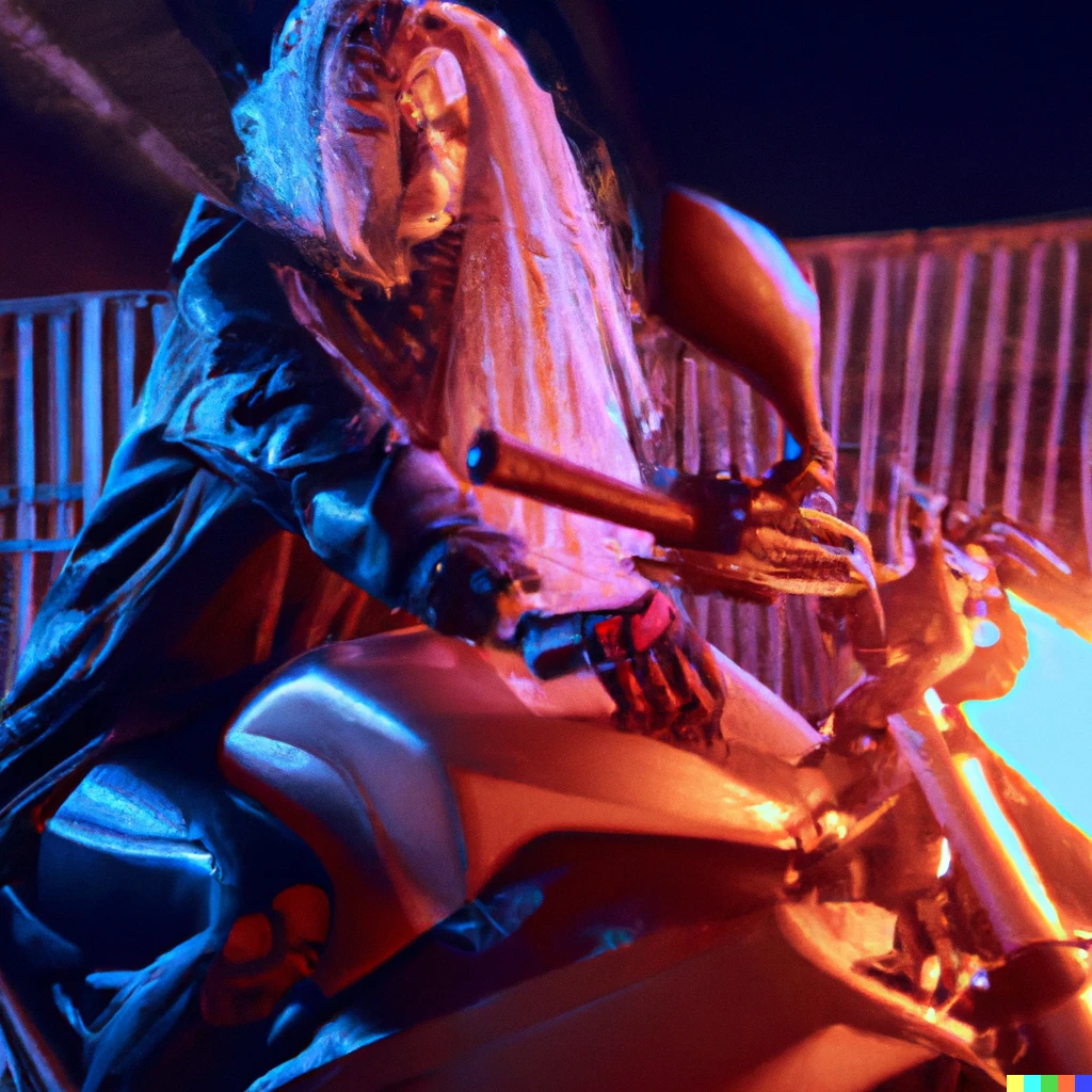 Prompt: A Photo of a cyberpunkBlondie curly  hair girl driving a bike