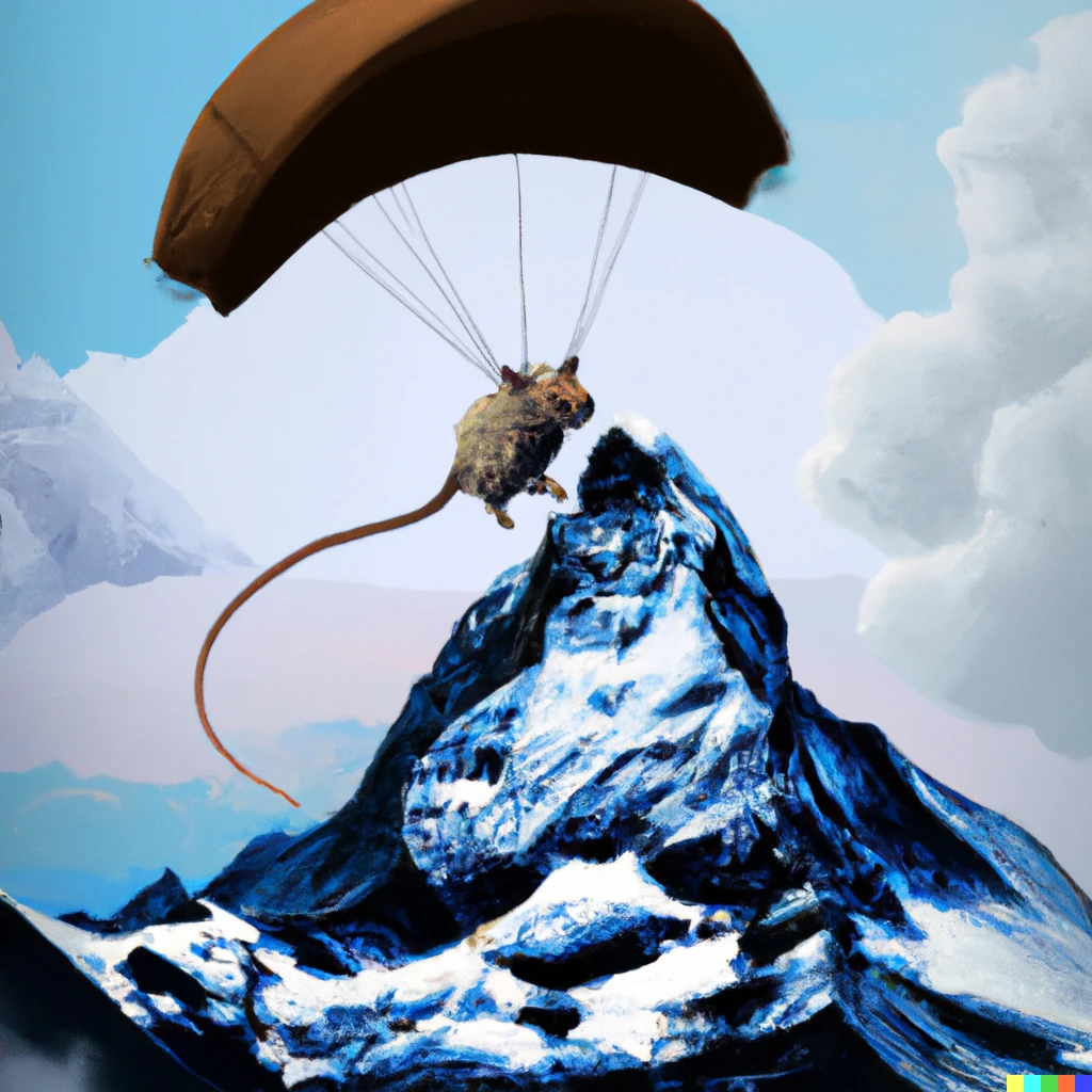 Prompt: A large rat paragliding with Everest mountain in the background digital art