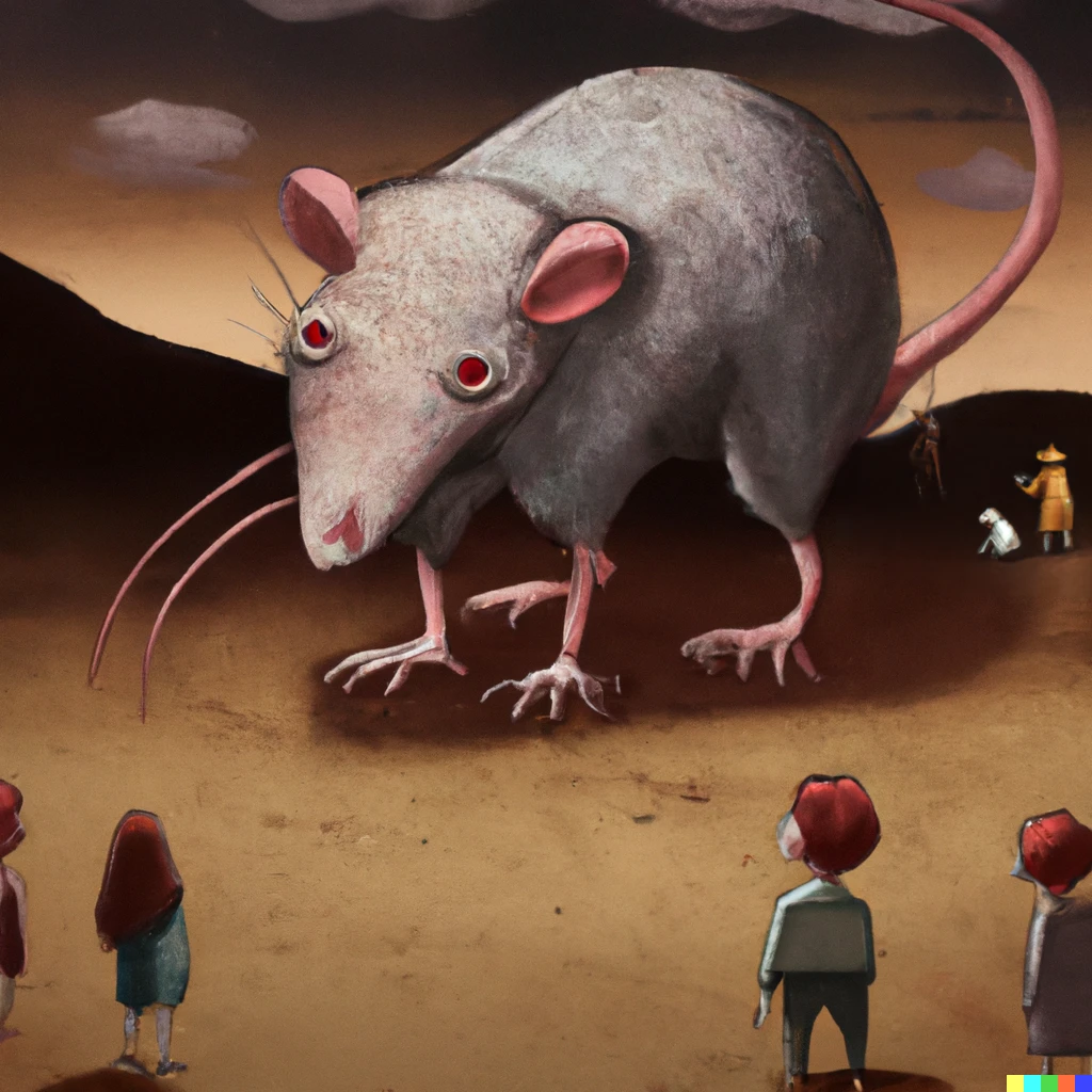 Prompt: Huge rats next to tiny humans digital art