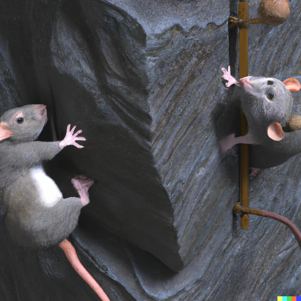Prompt: Two rats climbing up a bouldering wall 3d render