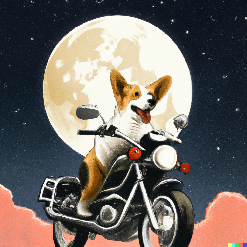 Prompt: Corgi dog riding a motorbike on the moon digital art