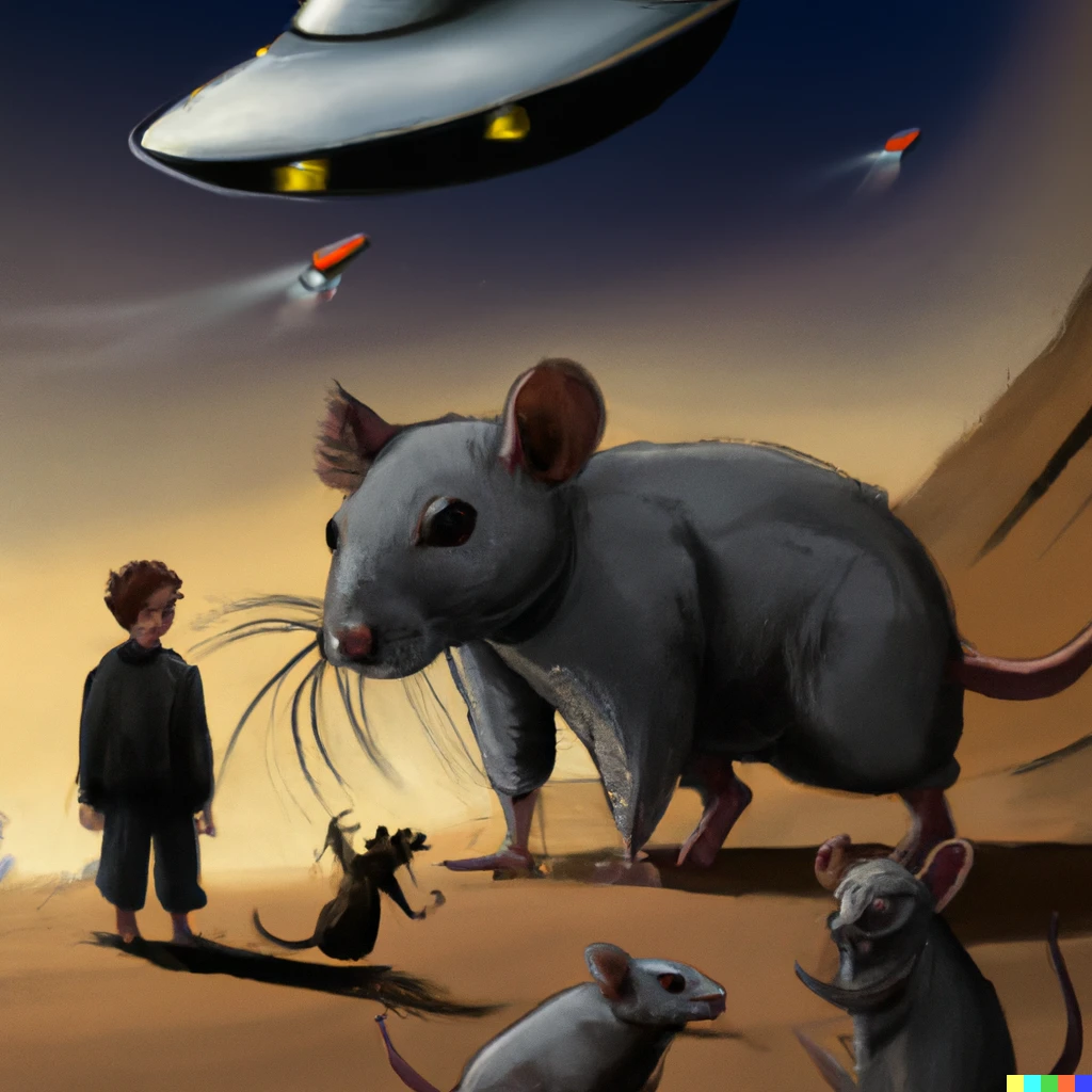 Prompt: ufo with a rat pilot