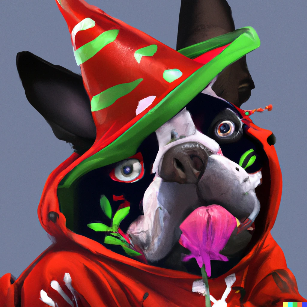 Prompt: a french bulldog dressed as a  juggalo ICP, digital art
