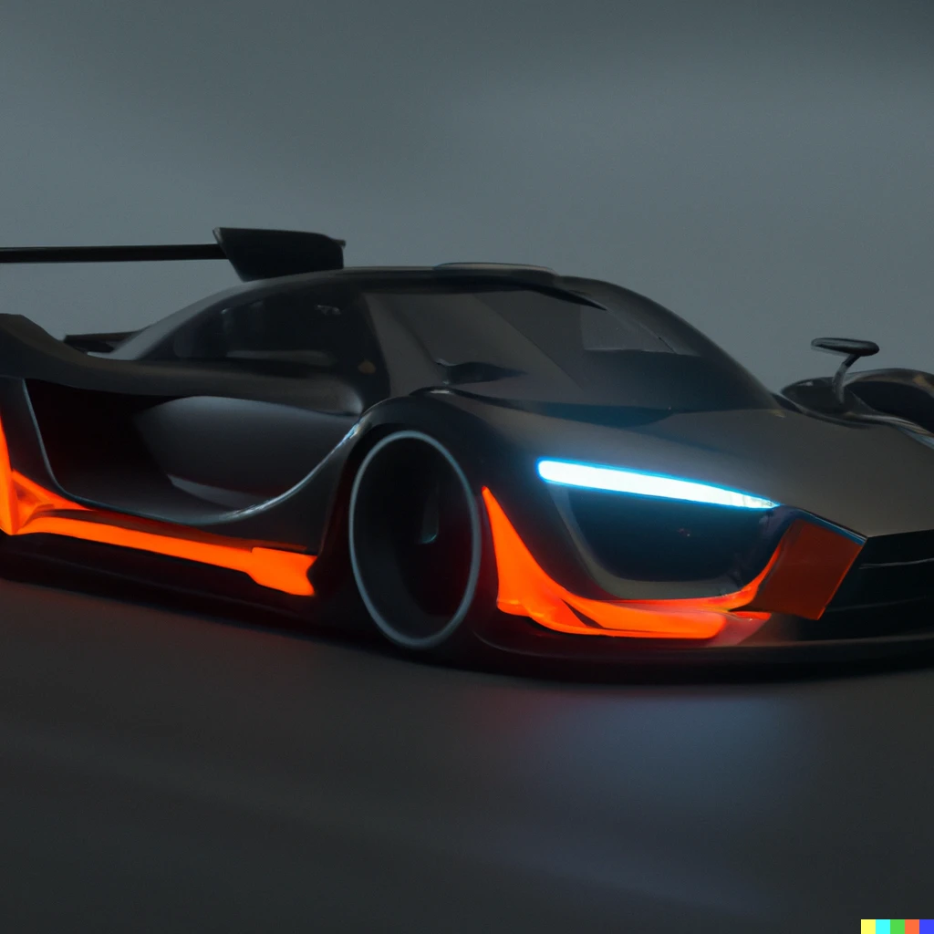 Prompt: A hyper realistic 3d rendering of a hyper sportscar with oled instead of paint featuring a 3d anime action image
