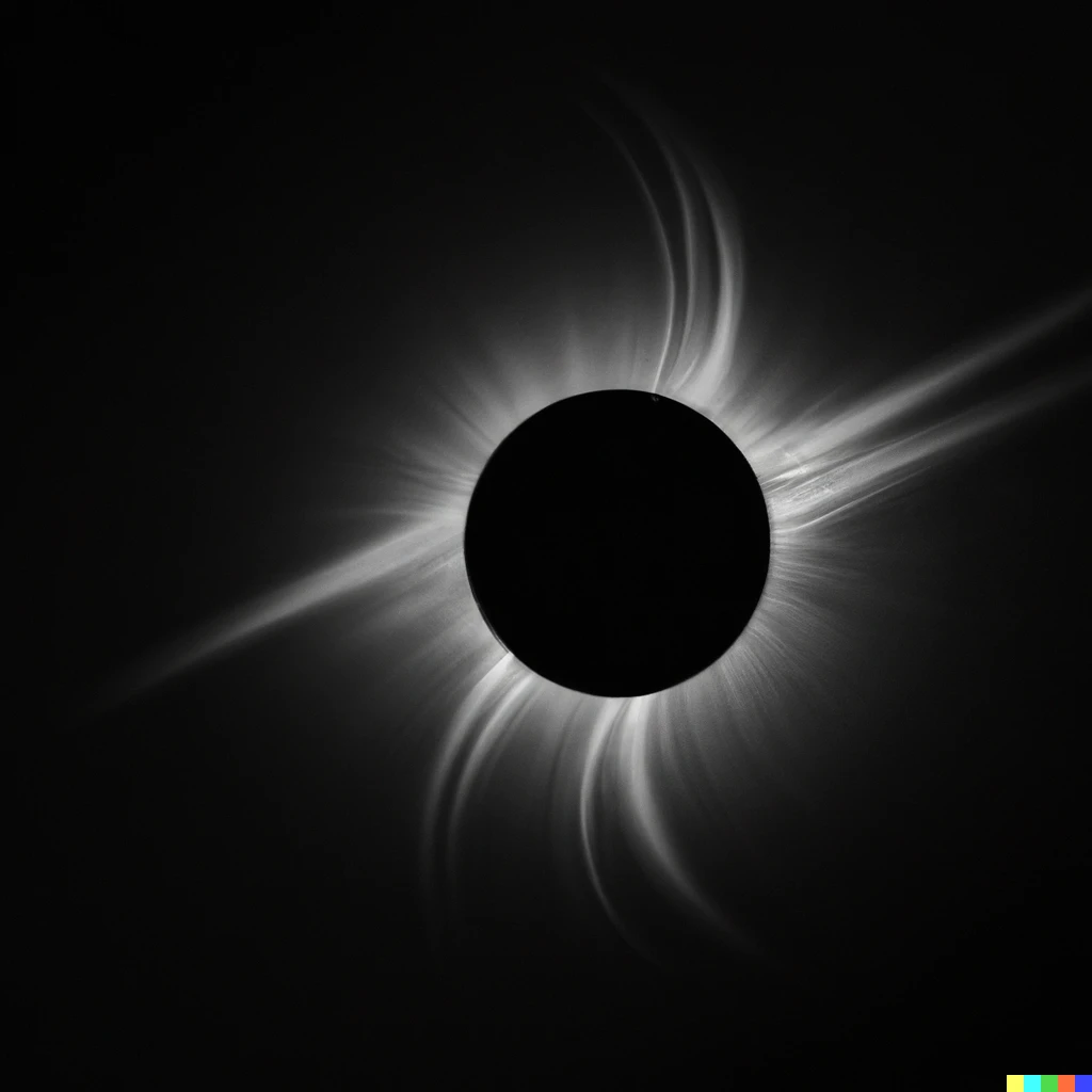 Prompt: Dark drawing of a black hole during a total eclipse of a magnetar