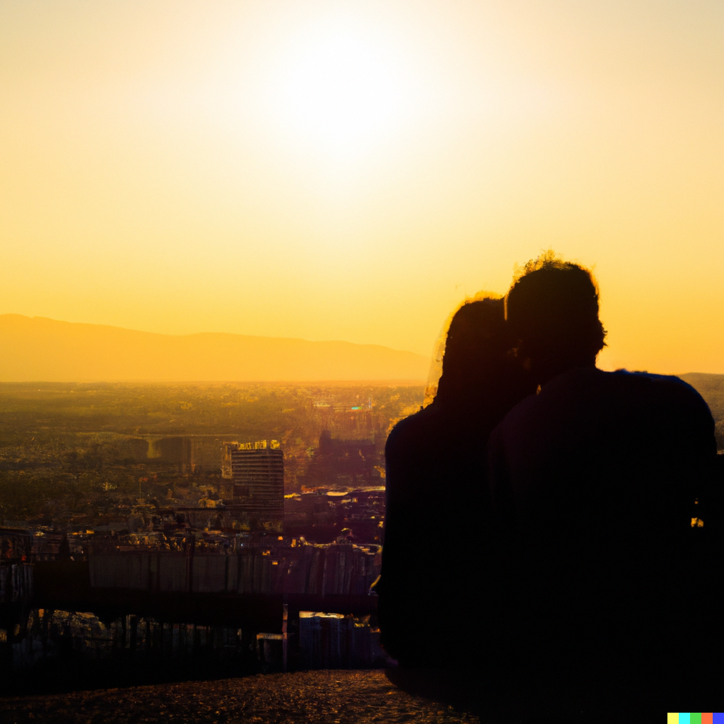 Gavin × DALL·E | A couple watching the last sunset before the end of ...