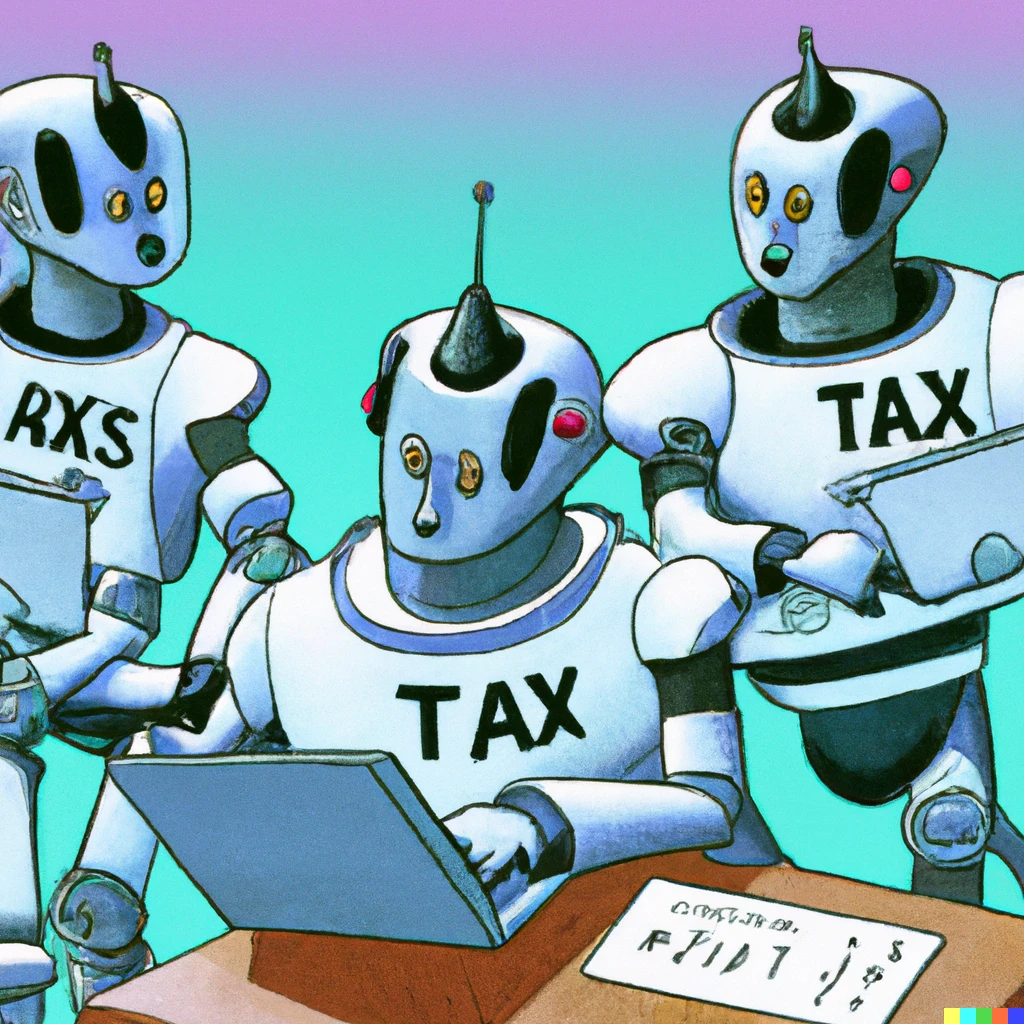 Prompt: robots doing their taxes digital art