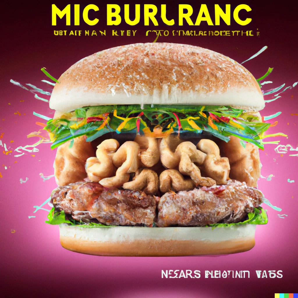 Prompt:  Promotional image introducing the new McBrain - a brain burger from McDonald’s