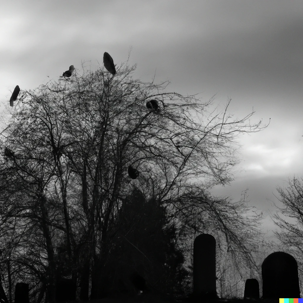 Prompt: Watchful crows
darken trees
over mostly silent graves