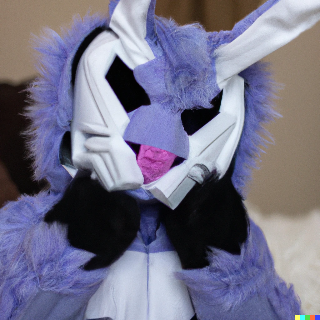 Prompt: megatron inside a fluffy bunny costume