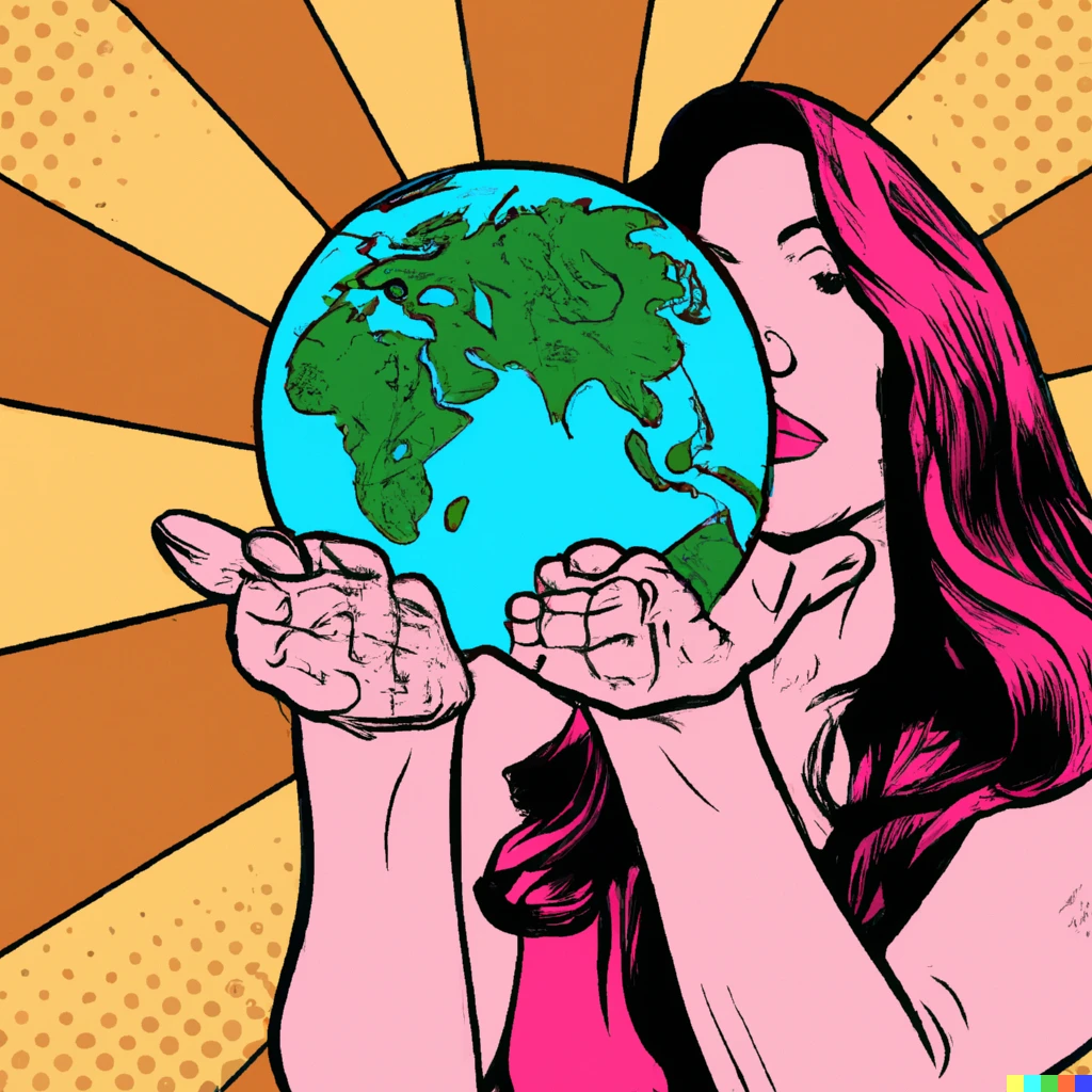 Prompt: Women holding the world in their hands, pop art 