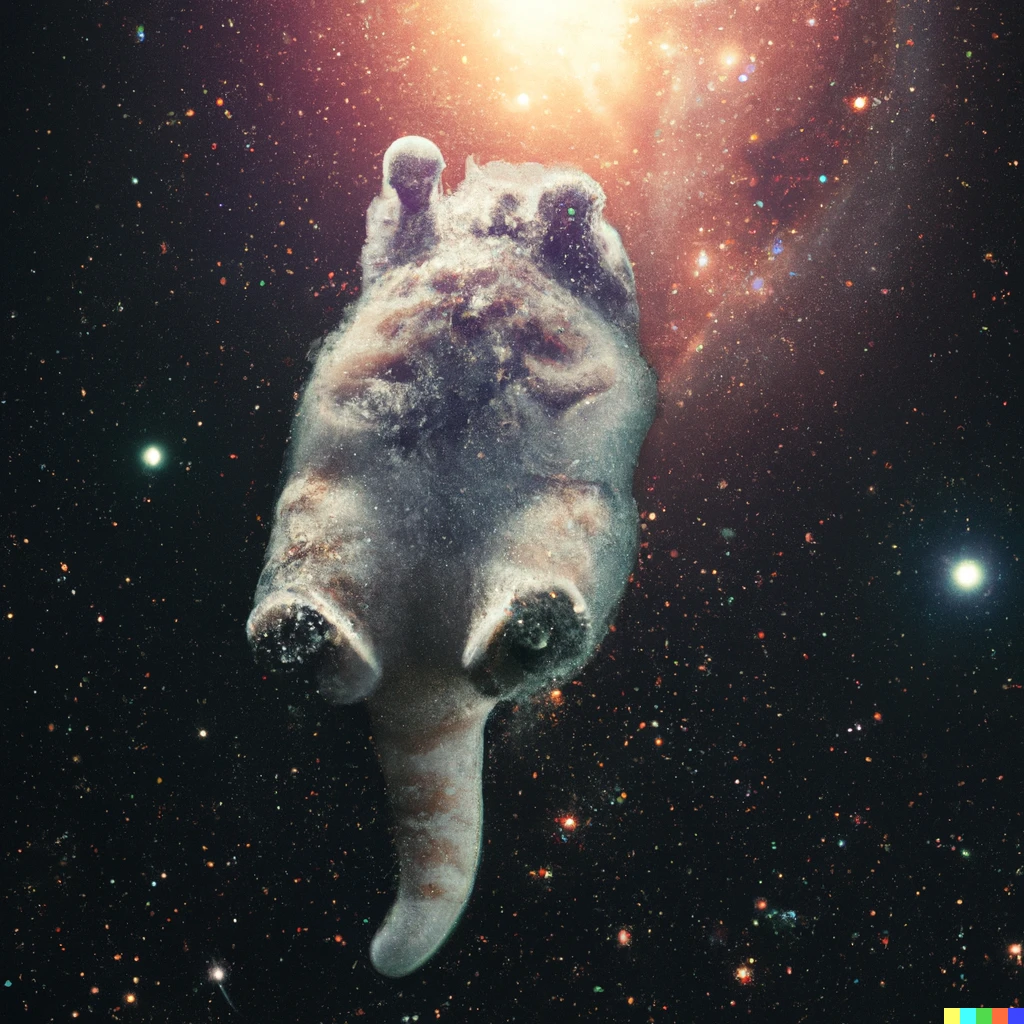 Prompt: A real cat flying in space