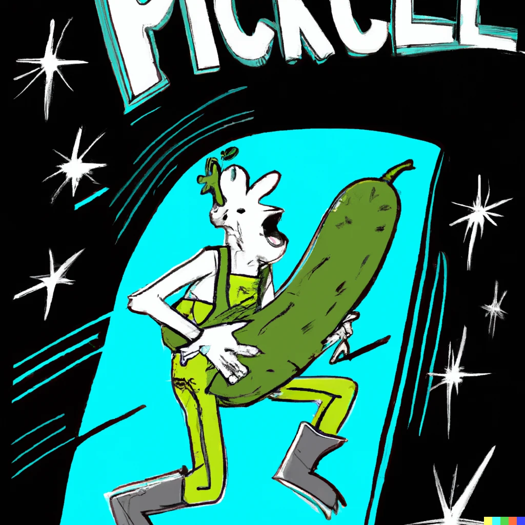Prompt: comic style pickle man in space