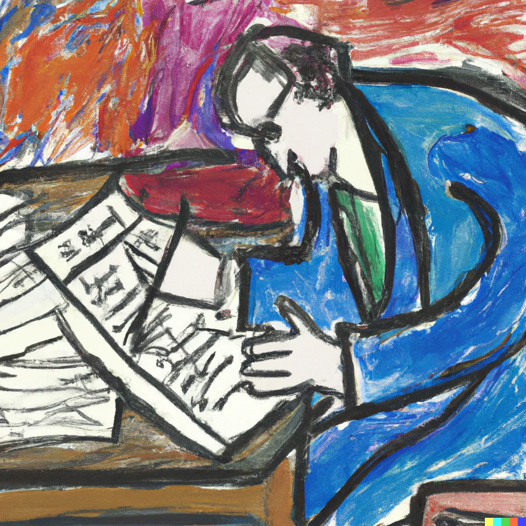 Prompt: Chagall painting of a lawyer writing a motion for summary judgment 