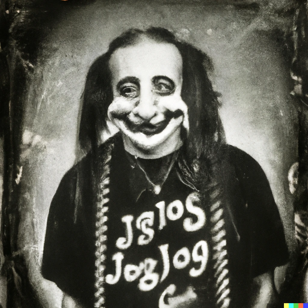 Prompt: tin type photograph of juggalo