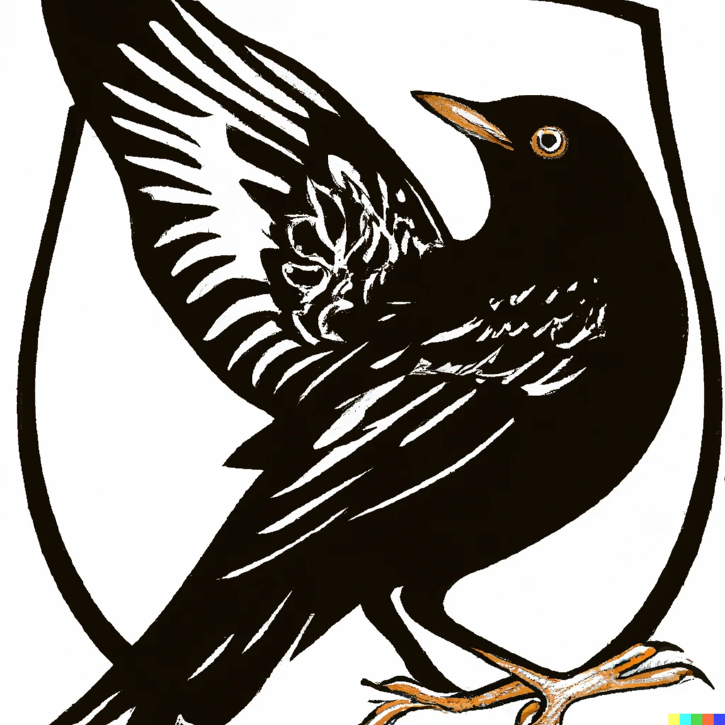 Prompt: Turdus merula in a style of family crest medieval high resolution