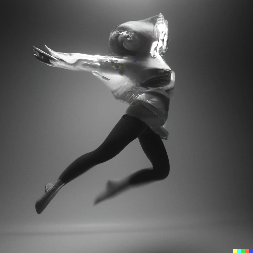Prompt: photo of a dancer doing a jump in dramatic lighting, high speed shutter, stop motion photography