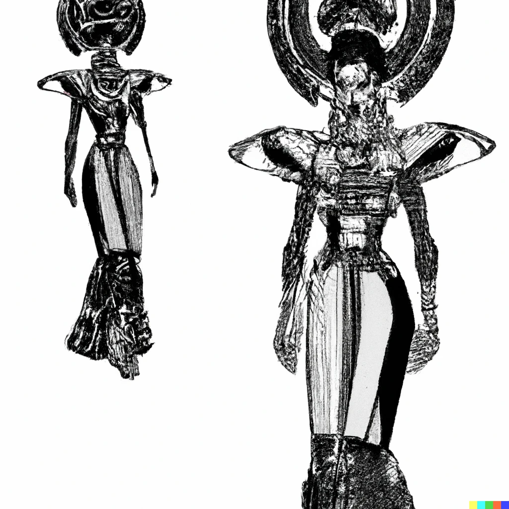 Prompt: Oshun modeling a futurist ankara haute couture outfit at fashion week, detailed designer 3D sketch