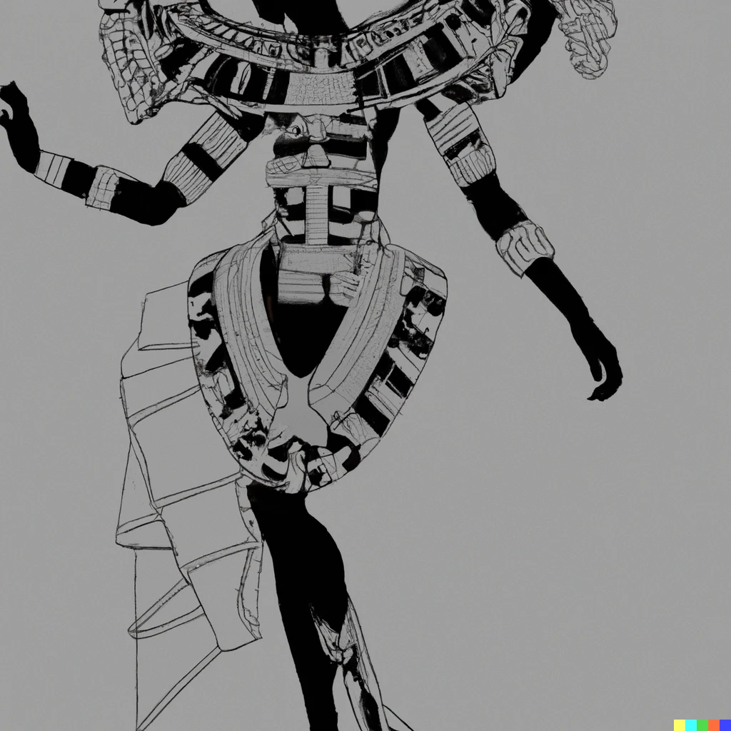 Prompt: Oshun modeling a futurist ankara haute couture outfit for Yaounde Fashion Week, detailed designer 3D sketch