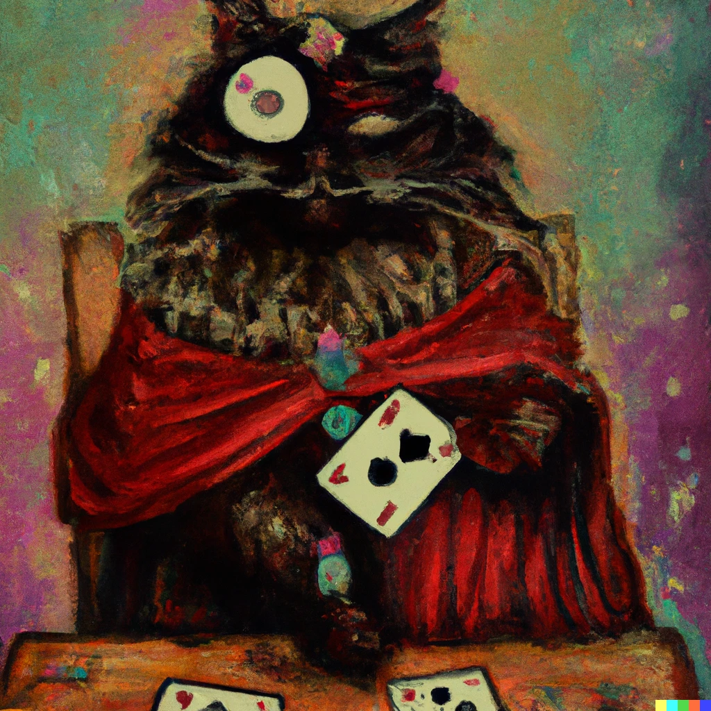 Prompt: A tarot card of a wise gipsy cat with an eye patch, digital art