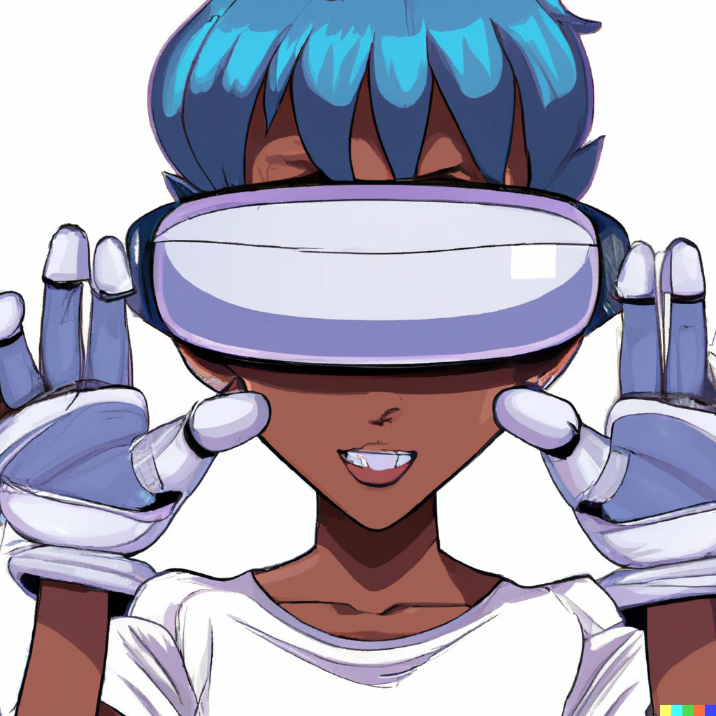 Prompt: Black person wearing a virtual reality headset, anime style