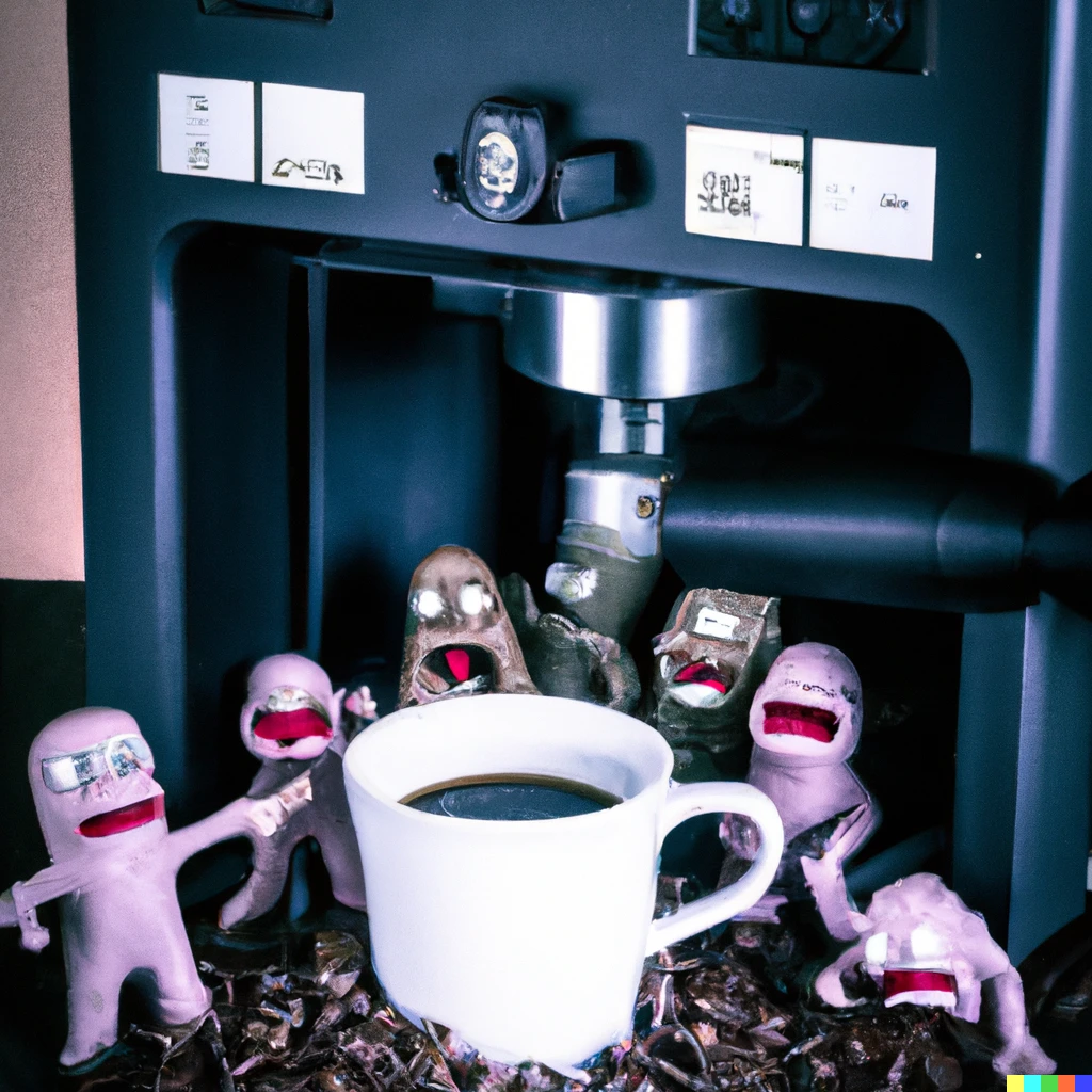 Prompt: Zombie apocalypse an der Kaffeemaschine